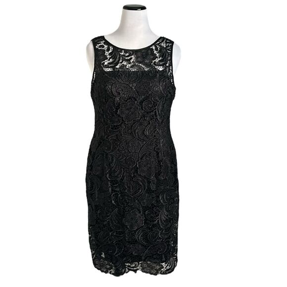 Adrianna Papell Sleeveless Illusion Lace Sheath Dress Black Size 16 - Picture 3 of 16